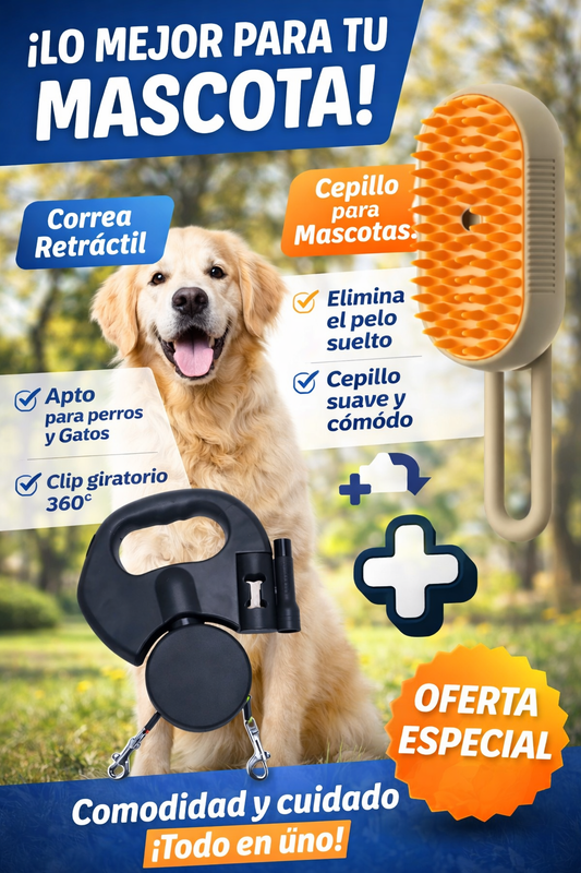 COMBO | Correa Retráctil + Cepillo para Mascota